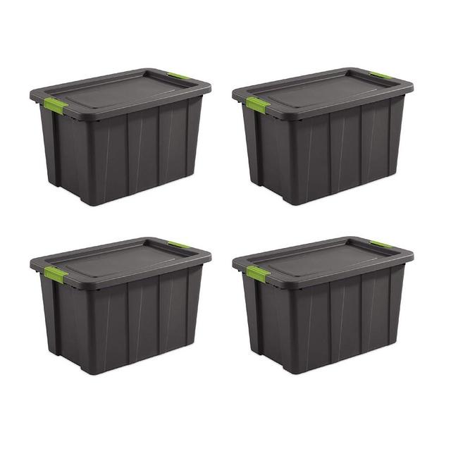 Sterilite Tuff1 Multipurpose 30 Gallon Plastic Stackable Storage Tote Bin Containers with Latching Lids for Home & Office Organization, Black (4 Pack)