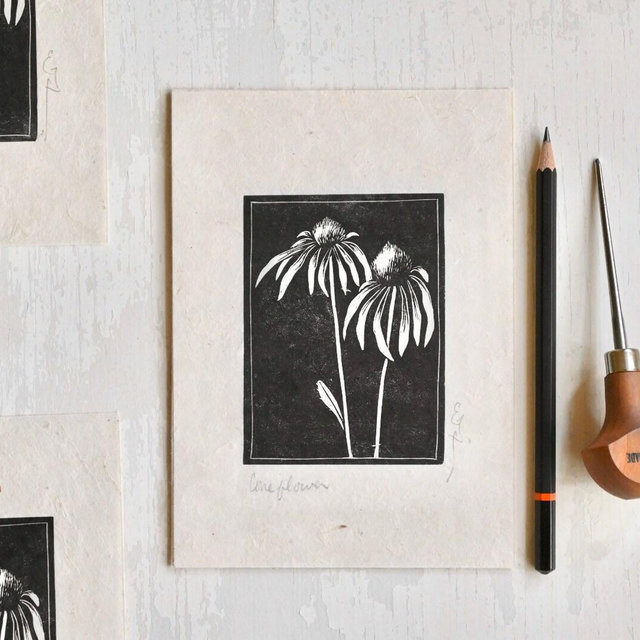 Pale Purple Coneflower - Linocut Wildflower