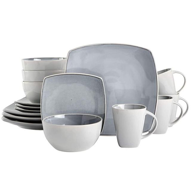 Gibson Elite Soho Lounge Reactive Glaze Stoneware Dinnerware Set, Service for 4 (16pc), Two-Tone Gray