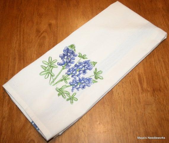 Bluebonnet Kitchen Towel - Three Blooms - Texas Edition - 100% cotton towel