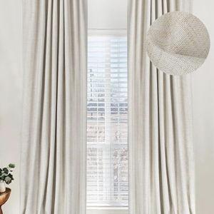 100% Blackout Shield Linen Blackout Curtains for Bedroom 84 Inches Long, Back Tab/Rod Pocket Living Room Drapes, Thermal Insulated Blackout Curtains 2 Panels Set, 50" W x 84" L, Cream