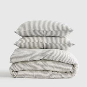 Linen Duvet Cover Set in Grey/White Stripe