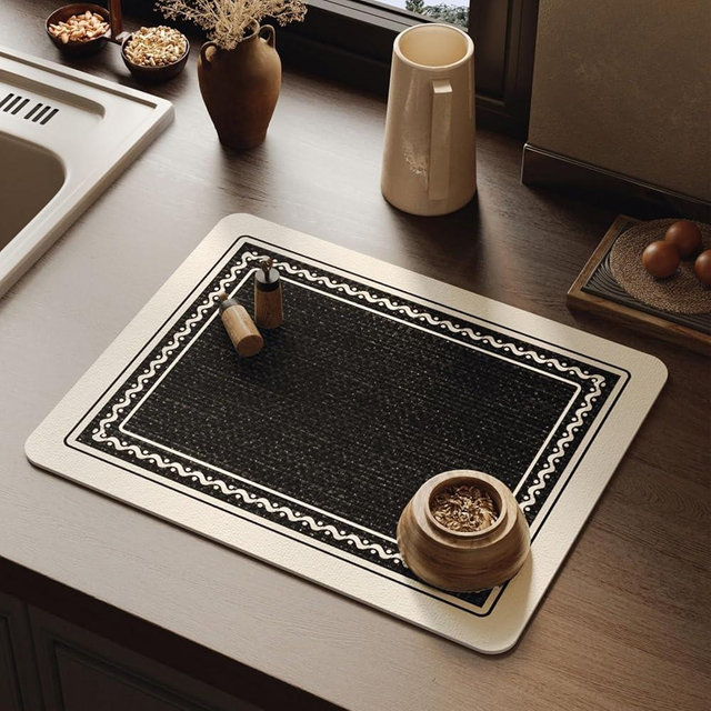 Snowsof Dish Drying Mat - Absorbent Countertop Mat for Coffee Maker, Expresso Machine, Kitchen Use (02,12''×16'')