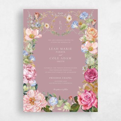Dusty Rose, Pink Wedding Invitation - Trellis Portrait