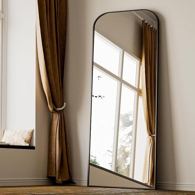 Koonmi Mirror, 71x26 inch Full Length with Stand, Black, Rounded Top, Floor Mount, Aluminum Frame, for Bedroom, Living Room
