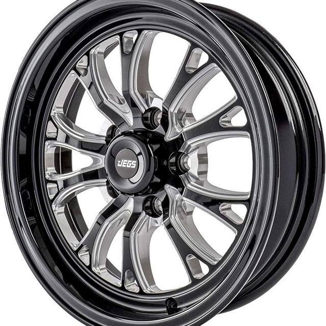 JEGS SSR Spike Wheel 15 x 4 | 5 x 4.75” Wheel Bolt Pattern Spacing | -19 mm Offset | 1.75” Backspacing | Gloss Black with Milled Spoke Accents | 3.27” Center Bore