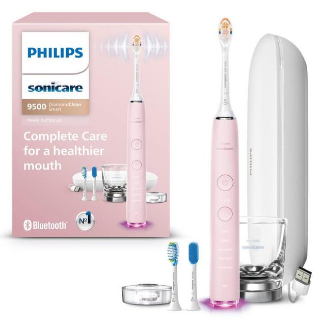 Philips Sonicare DiamondClean Smart 9500 Electric Toothbrush, Sonic Toothbrush with App, Pressure Sensor, Brush Head Detection, 5 Brushing Modes and 3 Intensity Levels, Pink, Model HX9923/21