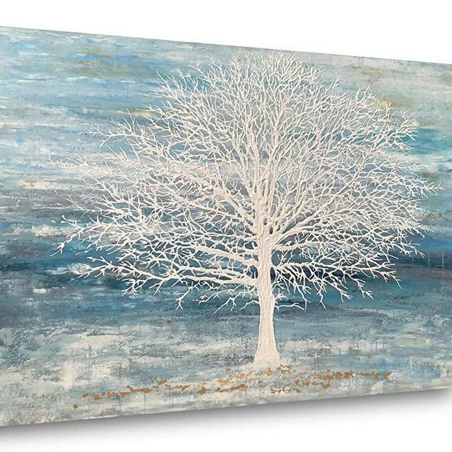Yihui Arts Canvas Art Wall Decor, White Birch Trees Landscape Picture Painting, Modern Nature Teal Artwork Prints, Large Size Framed for Christmas Home Decor