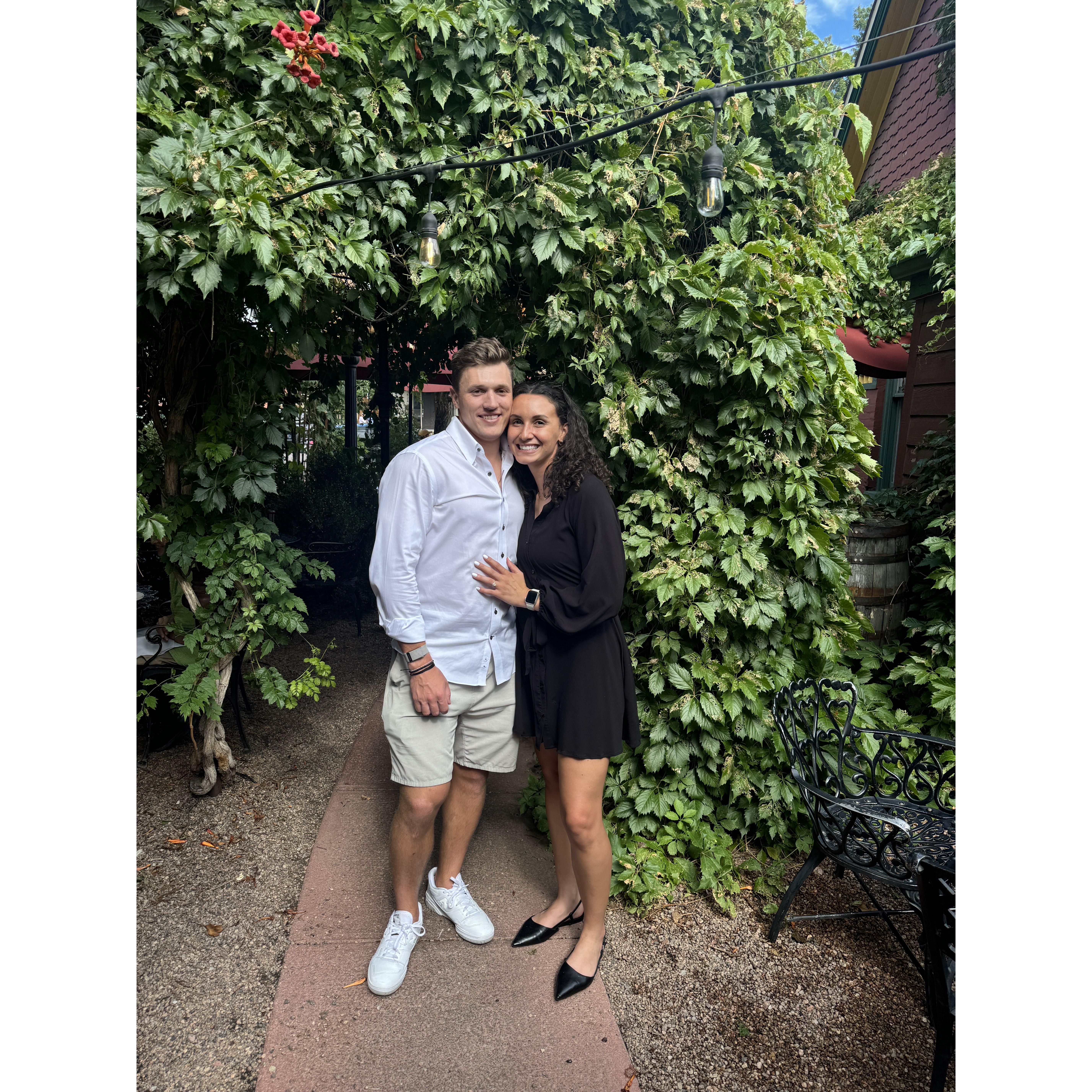 Our surprise engagement party at Kaos Pizza in Denver- we've come a long way since freshman year!