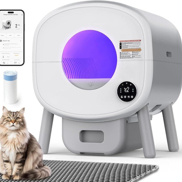 Fsitego Self Cleaning Litter Box: Extra Large Automatic Litter Box Self Cleaning for Multiple Cats, Odor-Free, App-Controlled, Ambient Light Waste Disposal