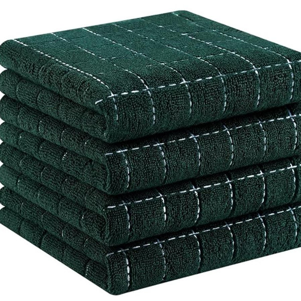 Blackish Green Homaxy 100% Cotton Terry Kitchen Towels(Grass Green, 13 x 28 inches), Checkered Designed, Soft and Super Absorbent Dish Towels, 4 Pack