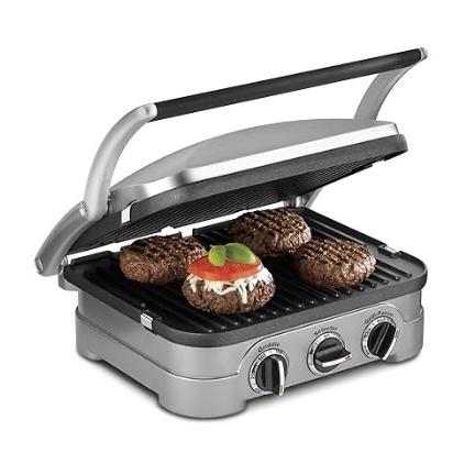 Cuisinart Griddler Indoor Grill, Panini Press, Sandwich Maker & More, 5-in-1 Grilling, Dishwasher-Safe Nonstick Cooking Plates, GR-4NNAS, Stainless Steel