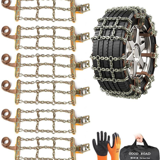 Agnuk Thickened Snow Chains, 6 Pack Tire Chains for Truck SUV in Snow, Ice, Sand and Mud (Tire Width 195-225mm)