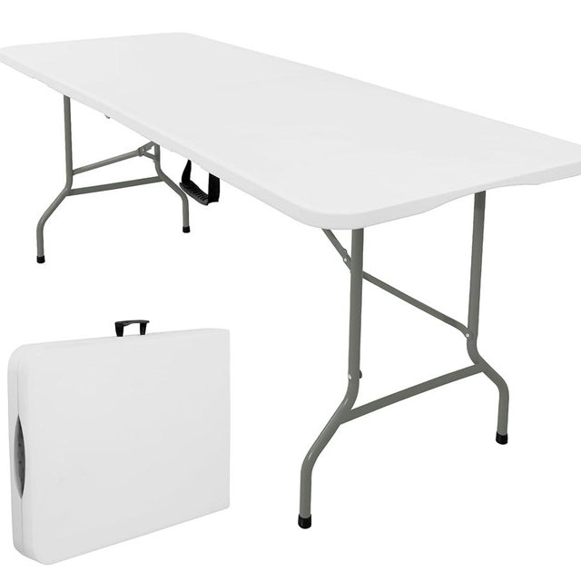 JALANCY Folding Tables with Carrying Handle Lightweight Rectangular Portable Plastic Camping Table Steel Legs for Party, Dining, Wedding, Events, Picnic Indoor, Outdoor (5FT, White)