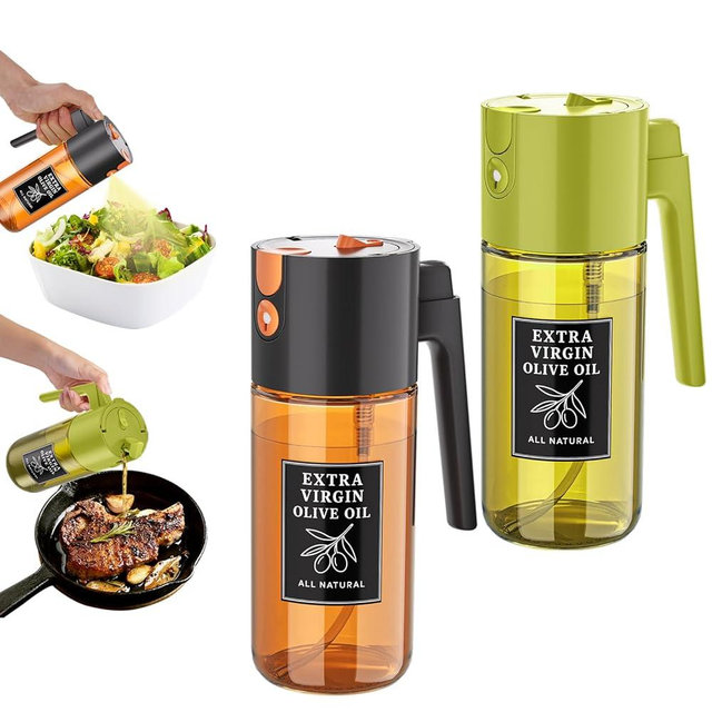 TELUNSHI 2PCS Durable Oil Sprayer Fine Mist Olive Oil Sprayer for BBQ, Grilling,2-in-1 spray & pour design,oil sprayer for healthier low-oil cooking, Kitchen Gadget(Black + Green)