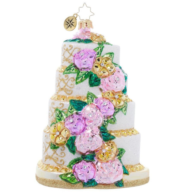 Christopher Radko Hand-Crafted European Glass Christmas Tree Decorative Ornament, Heart Shaped Wedding Cake
