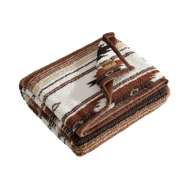 Wrangler - Throw Blanket, Super Soft Sherpa Bedding with Corduroy Reverse, Western Home Decor, Oeko-Tex Certified (Coyote Sands Orange, 50" x 60")
