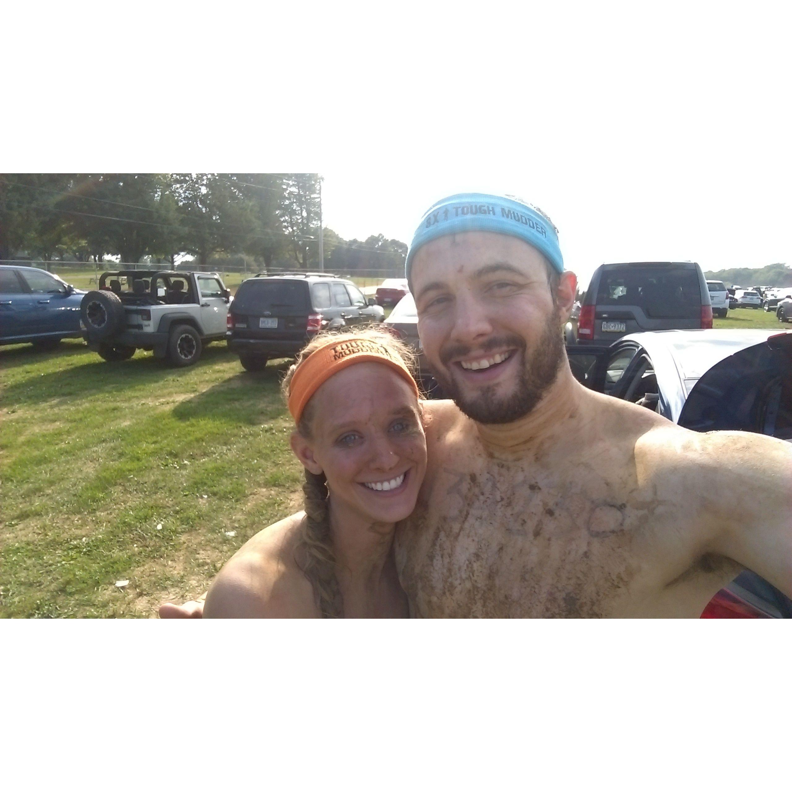 No, we are not naked. LOL. A picture after our tough mudder together.