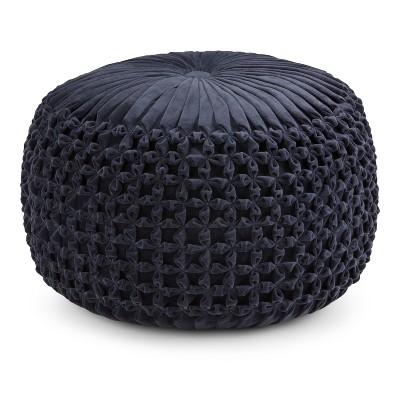 Vanessa Round Pouf Navy Velvet - Wyndenhall