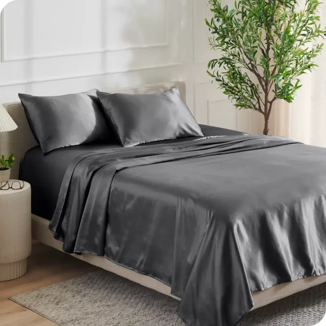 Queen Grey Satin Sheet Set by Bare Home