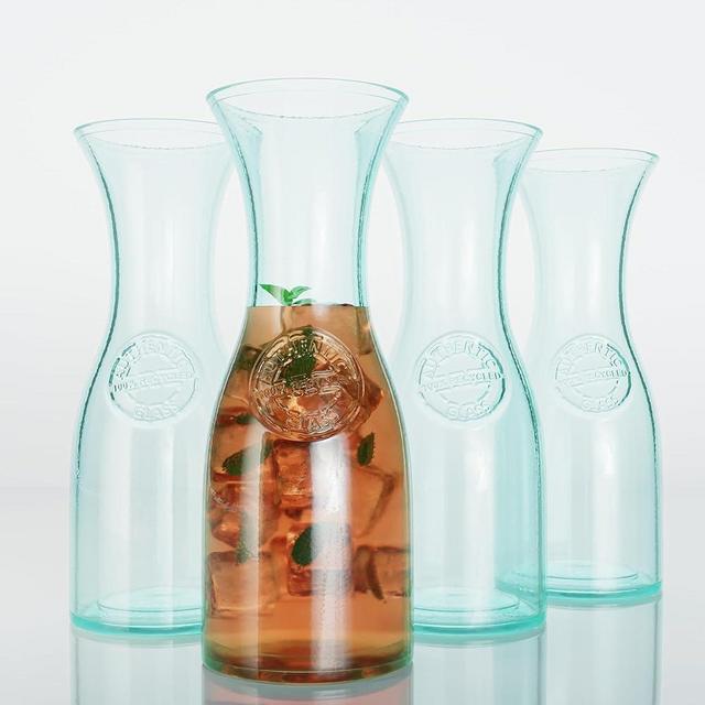 Vidrios San Miguel, 27oz Water Carafe Pitcher, Made Of 100% Recycled Glass, (set of 4) Embossed Beverage Decanter Set For Mimosa Bar, Brunch, Iced Tea, Juice, Milk, Made In Spain.