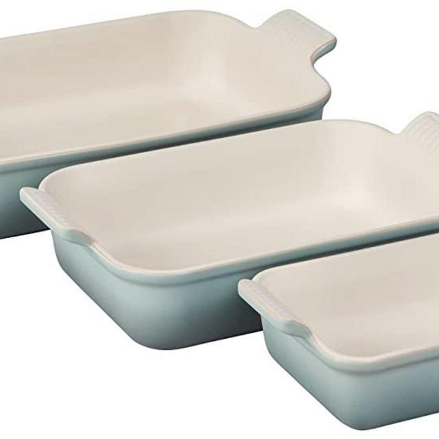 Le Creuset Stoneware Heritage Set 3 Rectangular Dishes, Sea Salt