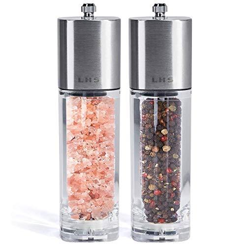 LHS Salt and Pepper Mill Grinder Shaker Set of 2 Stainless Steel Ceramic Rotor with Adjustable Coarseness