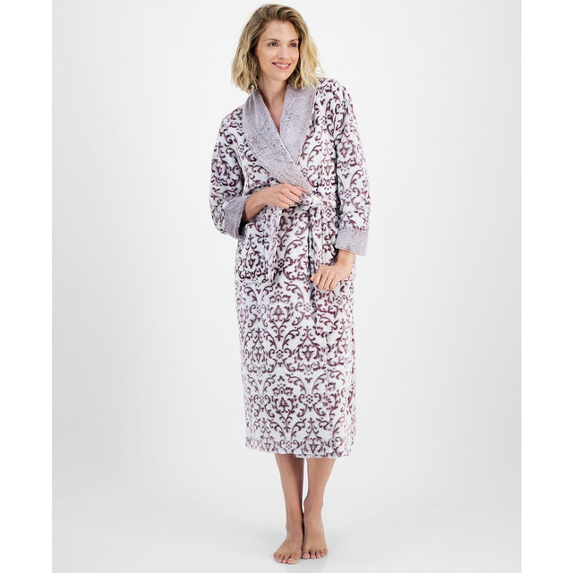 Charter Club Women's Long Embossed Plush Robe, Created for Macy's