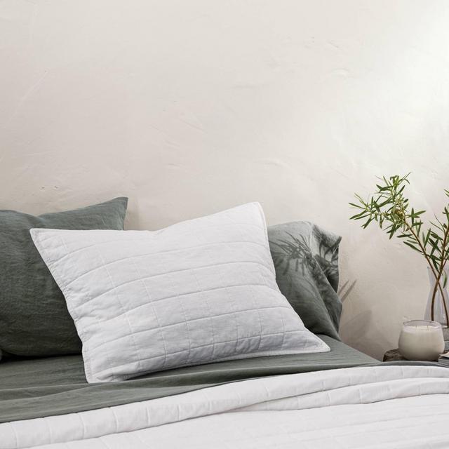 Standard Heavyweight Linen Blend Quilted Pillow Sham White - Casaluna™