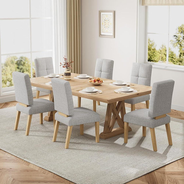 HOMRELEXA Wooden Dining Chairs Set of 6, Dining Room Chairs with Wood Legs, Cloud-Like Cushion & Reinforcement Structure Design for Kitchen/Living Room/Restaurant, Easy Assembly