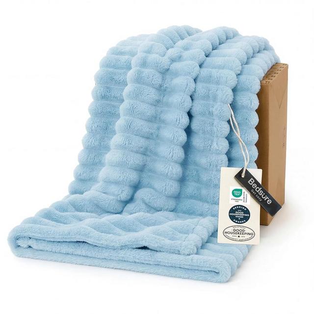 Bedsure GentleSoft Blue Fleece Blanket for Couch - Cozy Soft Blankets for Women, Cute Small Throws for Girls, Light Blue, 60x80 Inches