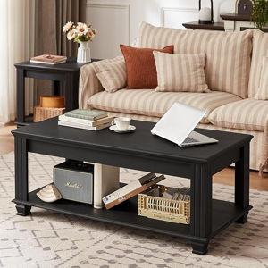 Farmhouse Rustic Wooden Coffee Table,Black