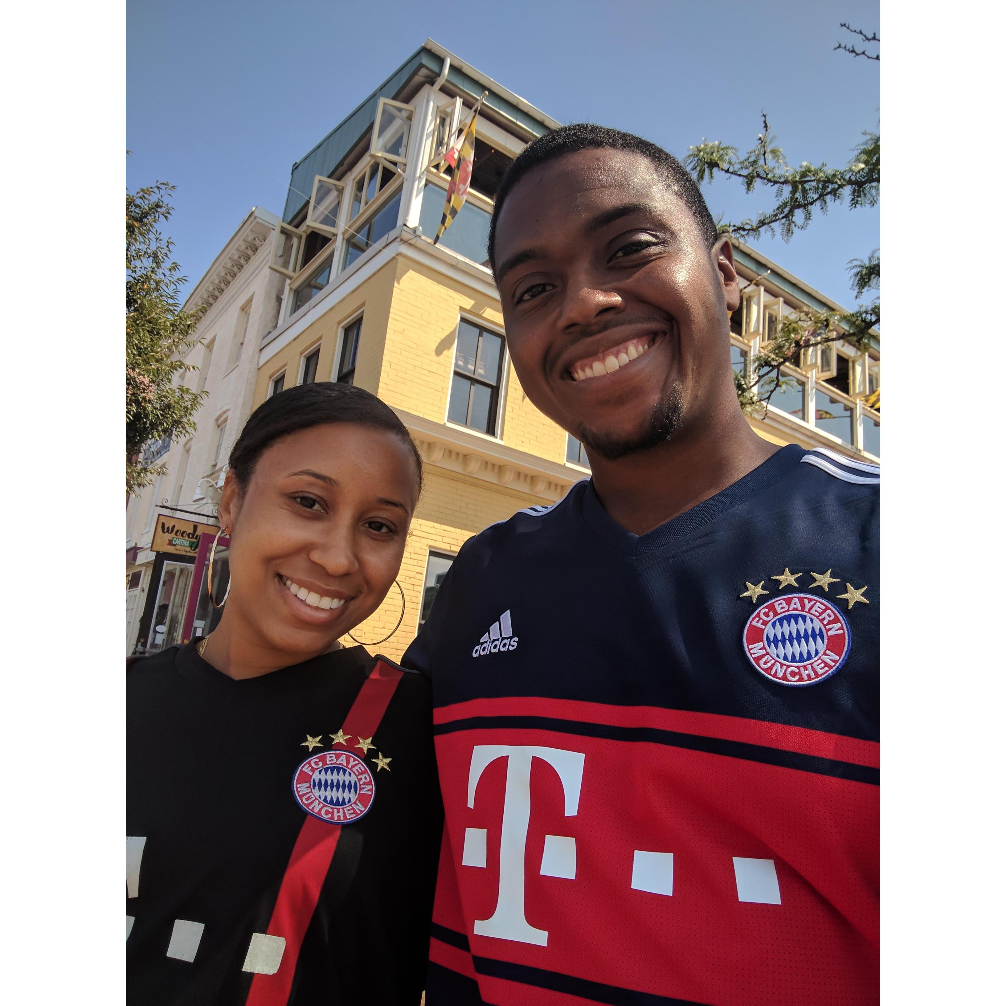 Hanging out in Baltimore after watching a football match together