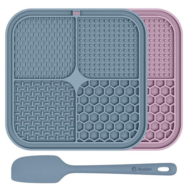 ChefAide 2 Pack Lick Mat for Dogs,Cats,Upgraded 8.5×8.5 inches Licking Mats with Suction Cups,Slow Feeder Licking Pad for Anxiety Relief and Boredom Reducer,Suitable for Dog Training Set 4