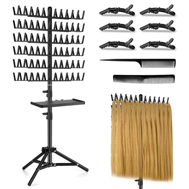 OLMRJKD Braiding Rack with Tray, 144 Pegs Height Adjustable, 2-side Hair Extension Holder, Hair Stand with Stylist Tools for Salon/Home/Travel (Black)