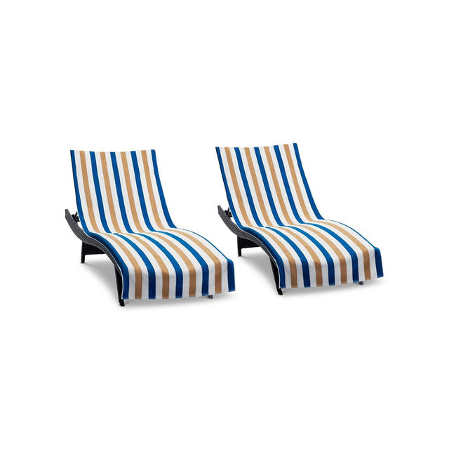 Arkwright Home Cabo Cabana Chaise Lounge Chair Covers (2 Pack), Striped Color Options, Soft Cotton, 30x85 in. with 8" Fitted Pocked for Beach Chair