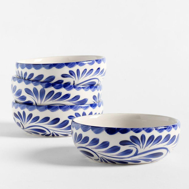 Puebla Porcelain Soup Bowls, Set of 4 - Blue/White