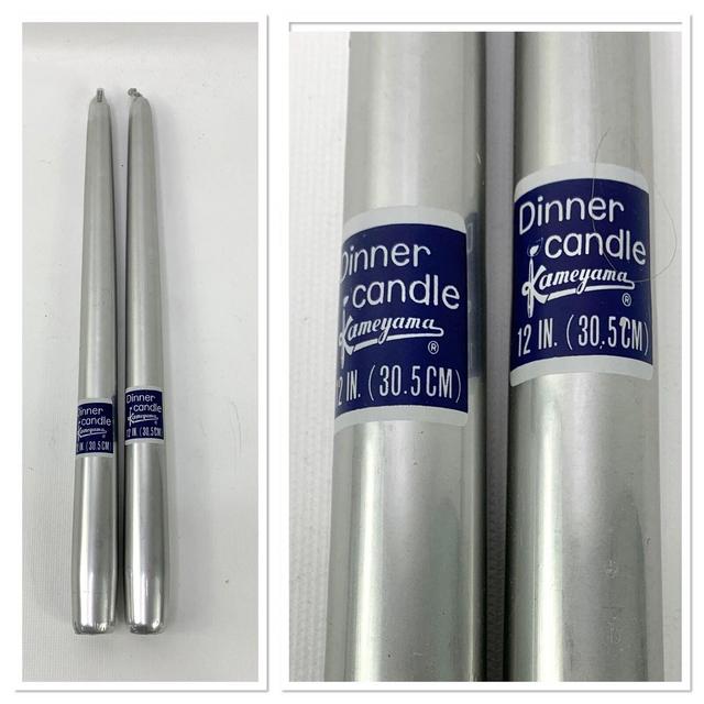 Kameyama Japan Silver Metallic 12 inch Taper Dinner Candles Pair Vintage NOS
