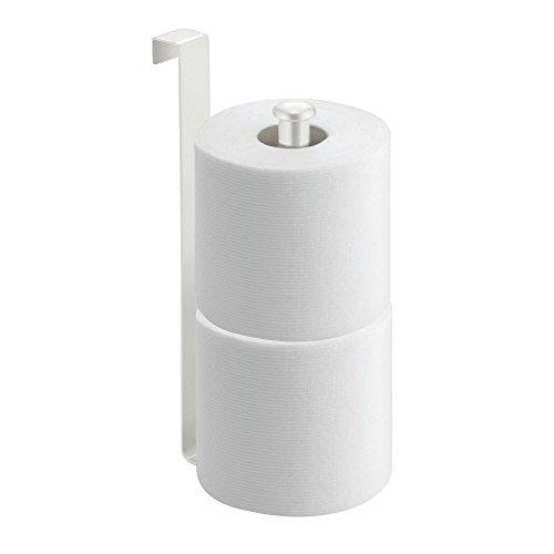 iDesign Classico Metal Toilet Paper Reserve, Over the Tank Tissue Organizer for Bathroom Storage, 2" x 4.5" x 10.75", Pearl White