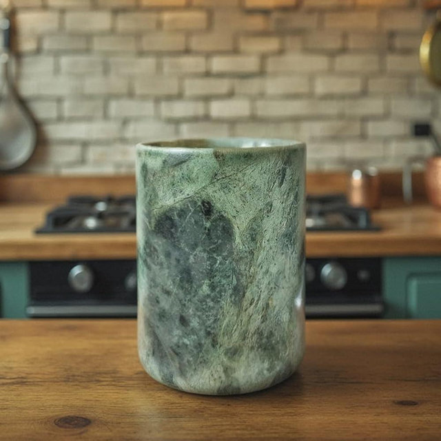 Marmor Krafts Handmade Marble Utensils Holder for Kitchen Utensil Storage and Tabletop - Organizer for Countertops, Pantry, Bathroom, Flower vase, Office & Center Table (Forest Green)