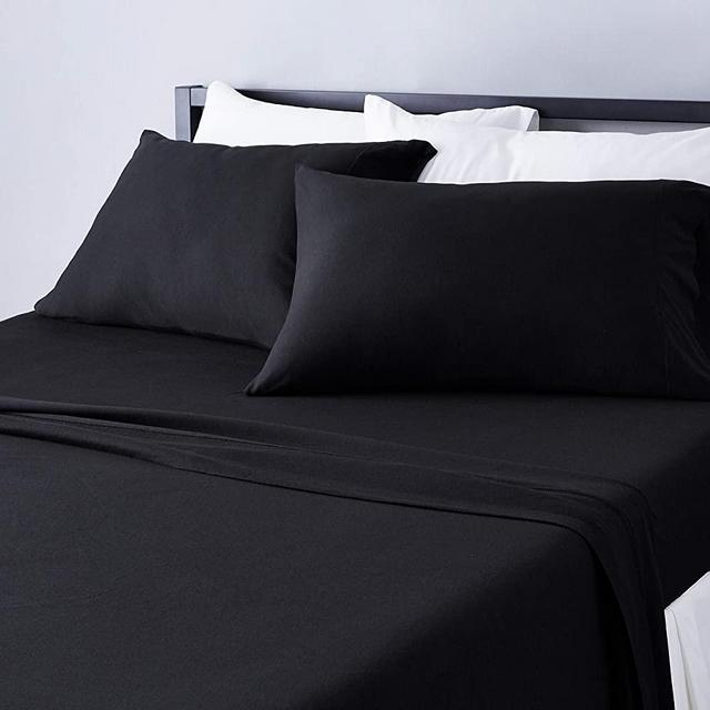 Amazon Basics Cotton Jersey Bed Sheet Set - King, Black
