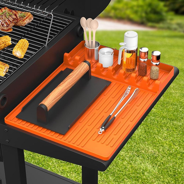 SARTNP Griddle Mat Grill Accessories for Blackstone, Griddle Accessories Silicone Spatula Mat with Drip Pad, for Outdoor Grill Kitchen Counter (Orange)