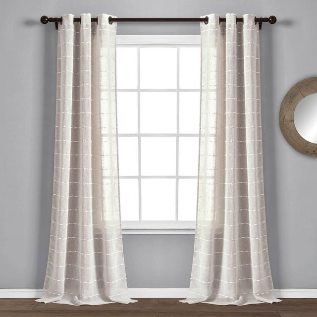 Set of 2 Farmhouse Textured Grommet Sheer Window Curtain Panels Beige - Lush Décor