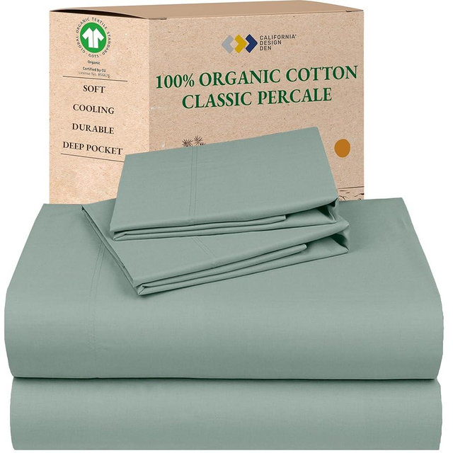 California Design Den Cal King Sheet Set - Soft 100% Organic Cotton, Crisp and Cool Percale Sheets, Deep Pockets with Anti-Skid Elastic, Breathable and Durable Bedding Set - Sage Green