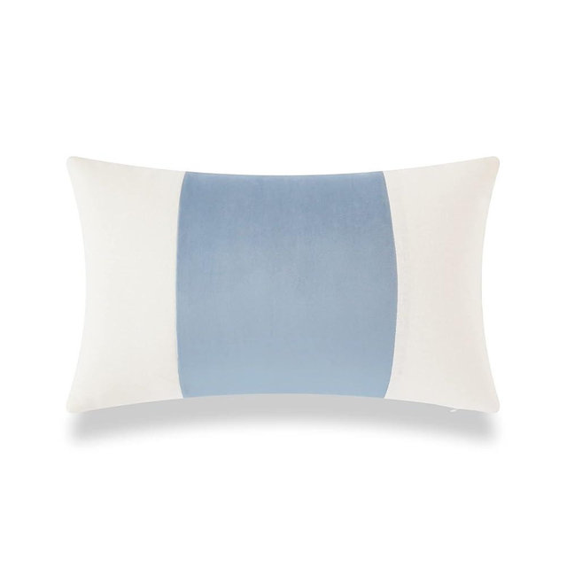 Hofdeco Premium Coastal Patio Indoor Outdoor Lumbar Pillow Cover ONLY for Backyard, Couch, Sofa, Velvet Baby Blue Wide Striped, 12"x20"