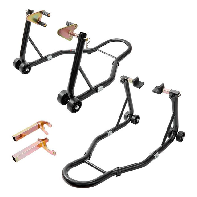 vevor Motorcycle Stand Lift 850lbs Front Rear Combo Stand Lift Stand Front Wheel Fork Stands Rear U+L Fork Swingarm Spool Stands Compatible with Most Yamaha Honda Kawasaki Suzuki Motorcycles Black