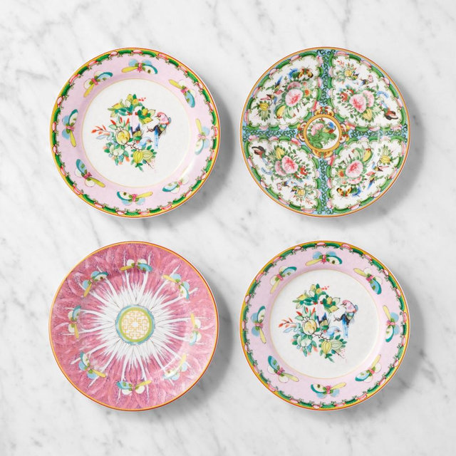 Famille Rose Appetizer Plates, Set of 8, Mixed Pink