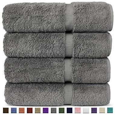 Chakir Turkish Linens Hotel & Spa Quality, Highly Absorbent 100% Turkish Cotton Bath Towels (4 Pack, Gray)