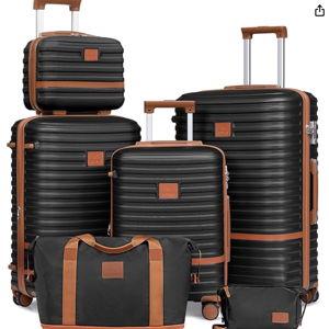Joyway Luggage Set 3 Piece Suitcase Sets with Spinner Wheel,Hardside Expandable Travel Laggage with TSA Lock (13/20/24/28 Black brown