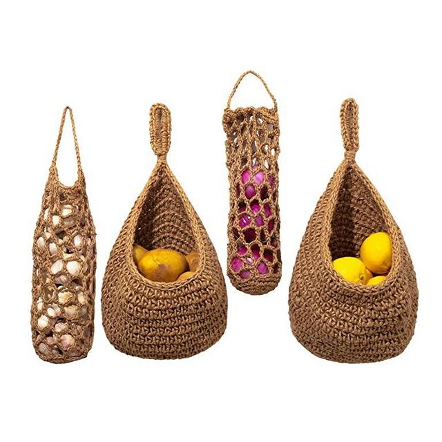 Hanging Fruit Baskets for Kitchen - Gmirdec Jute Hanging Wall Vegetable Baskets Garlic Keeper Potato and Onion Storage